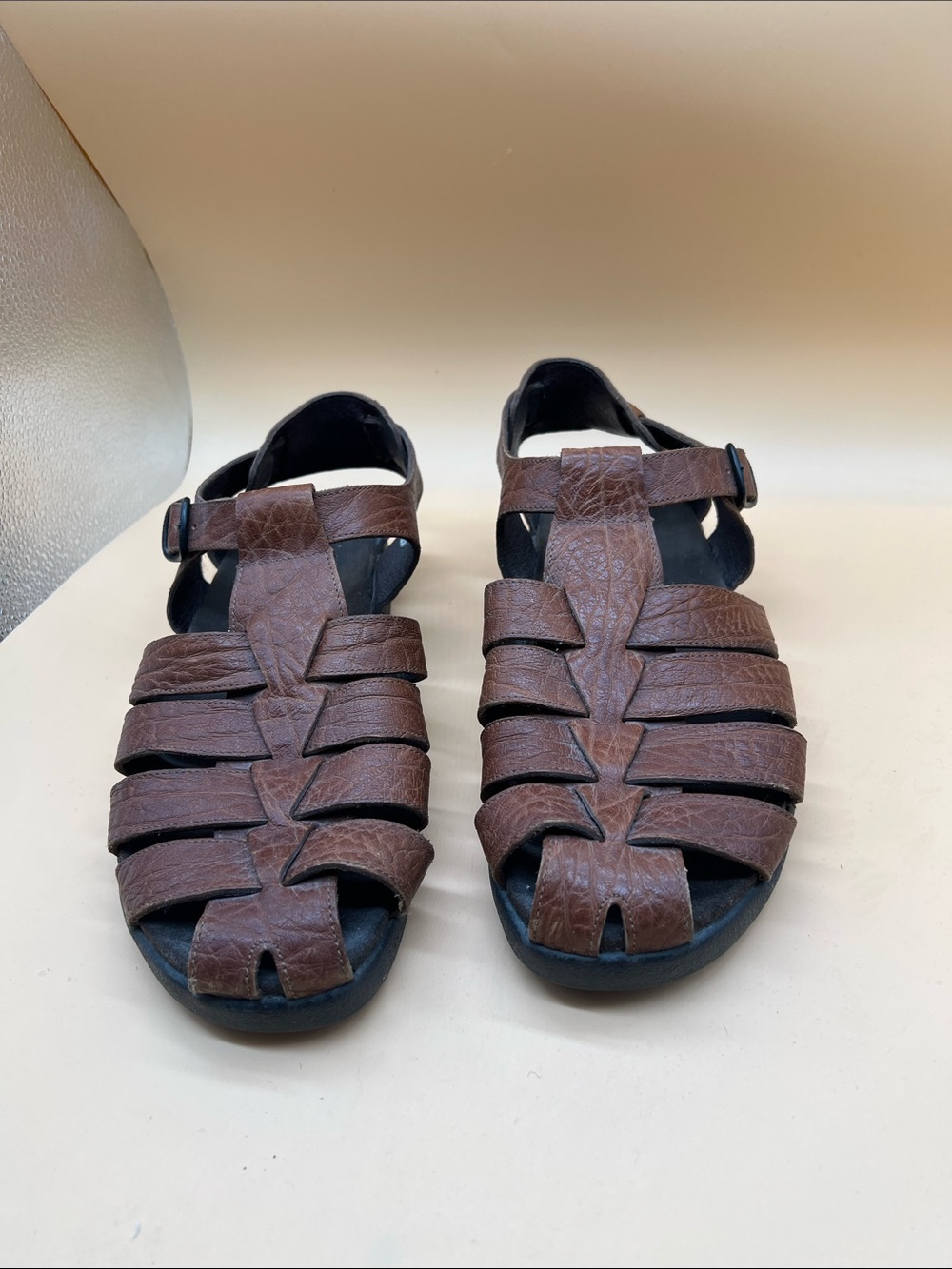 Mephisto Brown Leather Fisherman Sandals Men’s EU 44 US 10.5-11 Made in Portugal